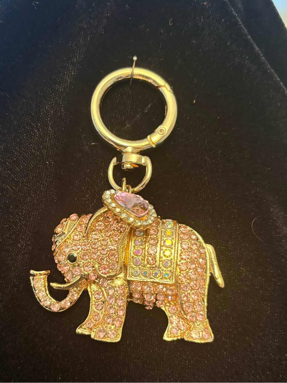 Pink Crystal Elephant with pink heart outlined in crystals Keychain/Purse bling